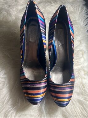 Rachel Multicolor Striped Pumps - Navy, Coral & Teal